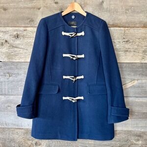 J.Crew Womens Italian Stadium-Cloth Wool Toggle Duffle Coat M Navy Blue Nautical